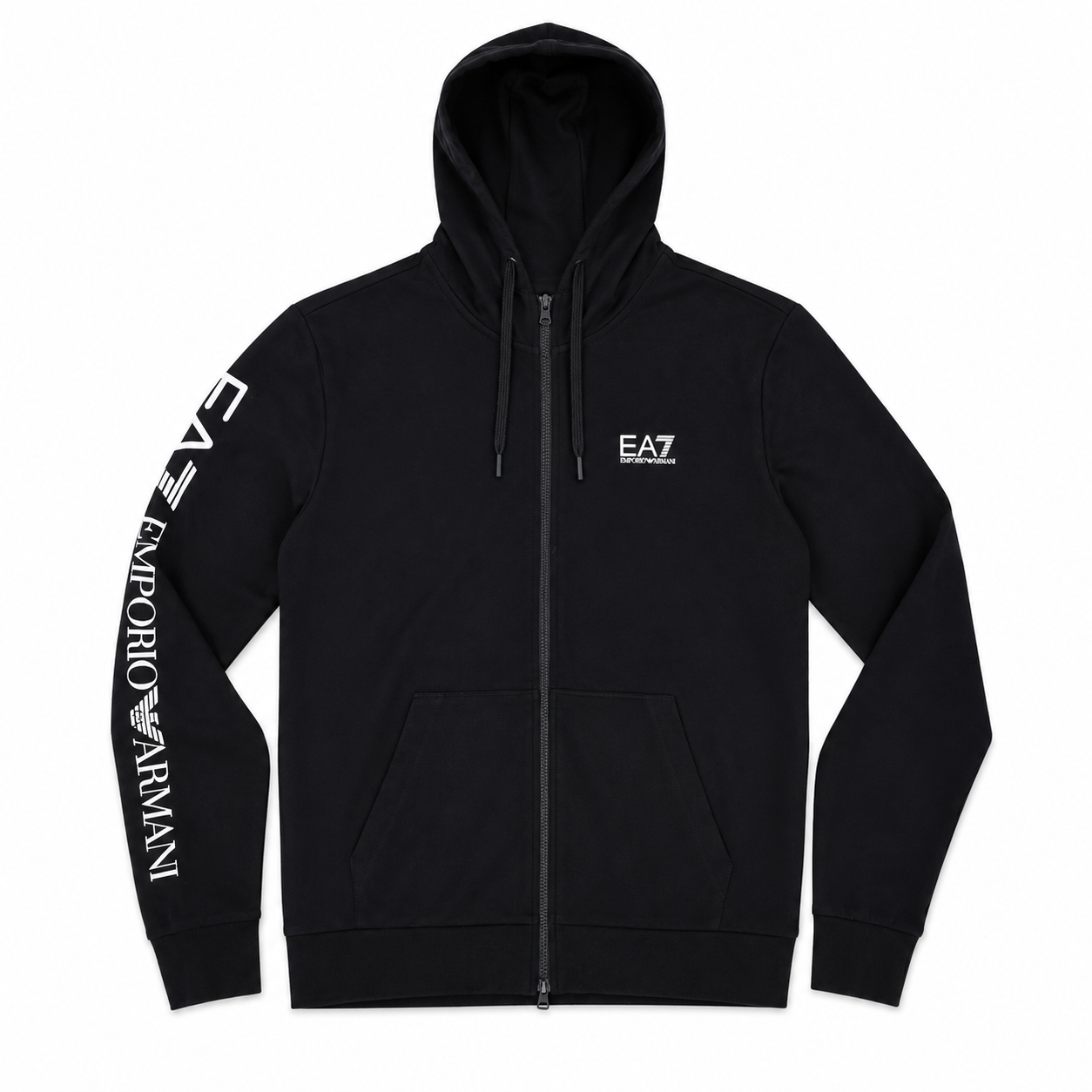 EA7 EMPORIO ARMANI Felpa nera con cappuccio e zip