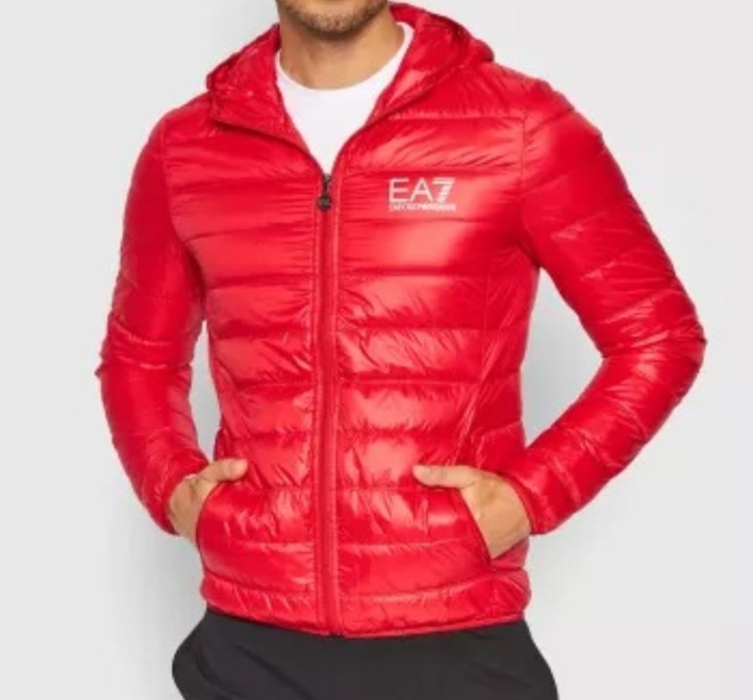 EA7 EMPORIO ARMANI Piumino leggero rosso con cappuccio