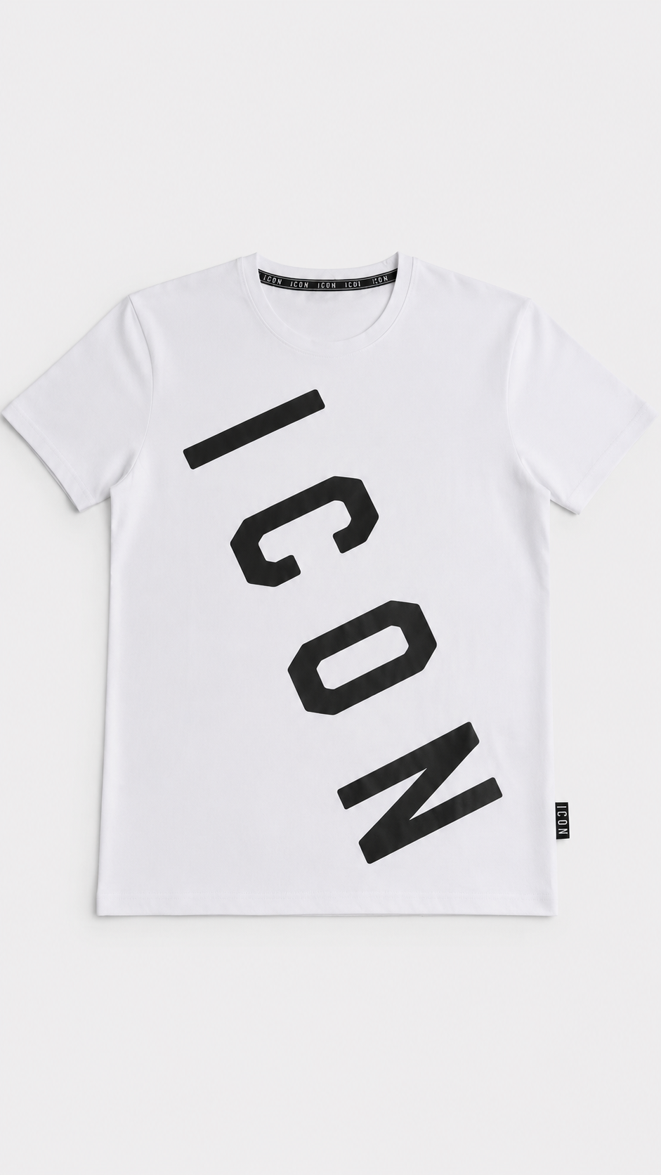ICON T-shirt bianca con logo asimmetrico